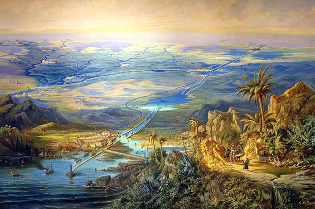 Painting of the Suez Canal by Albert Reiger (Credit: Getty Images)